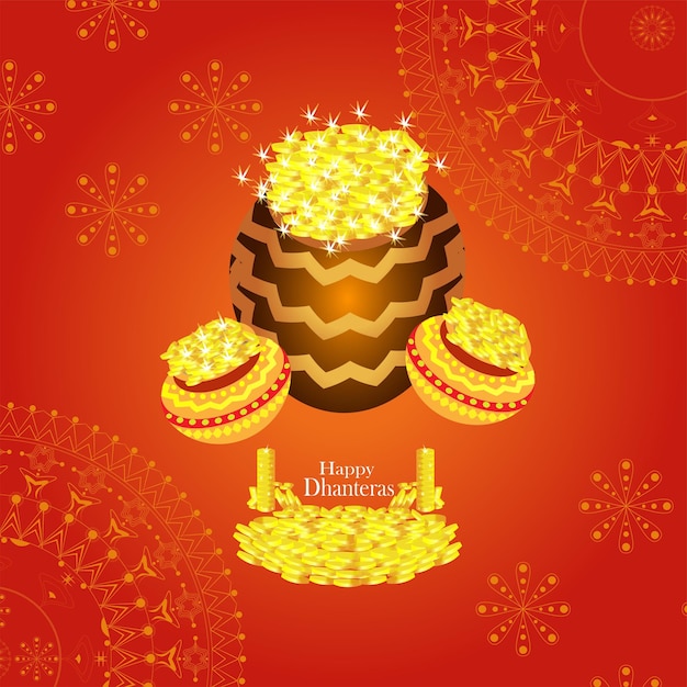 Indiase potten met munten vector illustratie. shubh dhanteras-vakantiecompositie voor diwali-festival