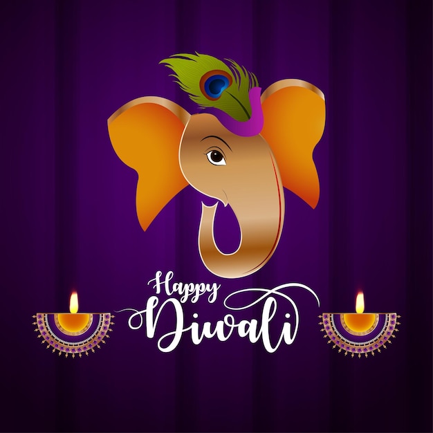 Indiase religieuze festival gelukkige diwali viering kaart met vectorillustratie van lord ganesh