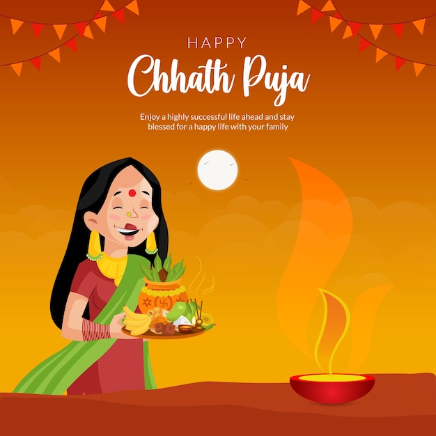 Indiase religieuze festival Happy Chhath Puja banner ontwerpsjabloon