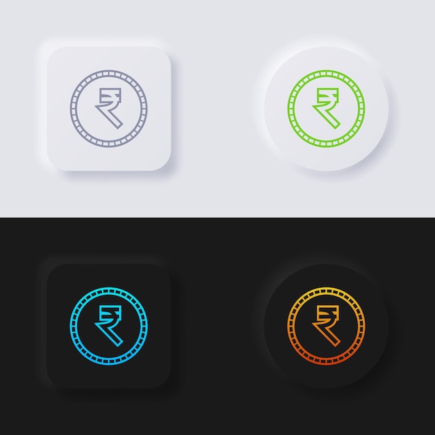 Indiase rupee valutasymbool icon set, Multicolor neumorfisme knop zachte UI Design voor webdesign.
