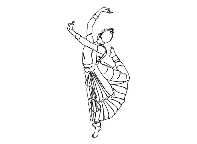 Indiase Tamil Dance Girl single-line art tekening zet lijn vectorillustratie voort