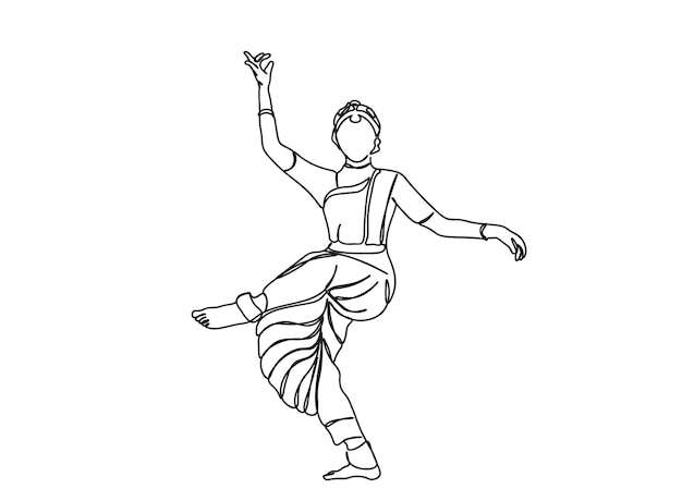 Indiase Tamil-danser single-line art tekening zet lijn vectorillustratie voort