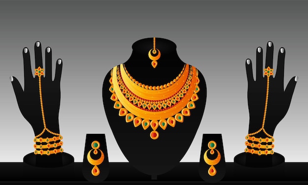 Indiase traditionele gouden ketting set sieraden set voor vrouwen Gelukkige Diwali en Dhanteras
