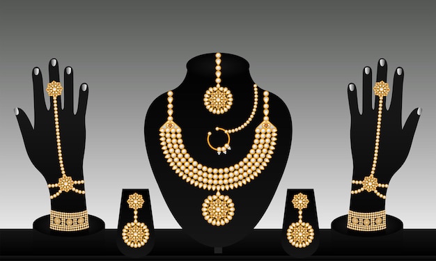 Indiase traditionele vector gouden sieraden set premium vector