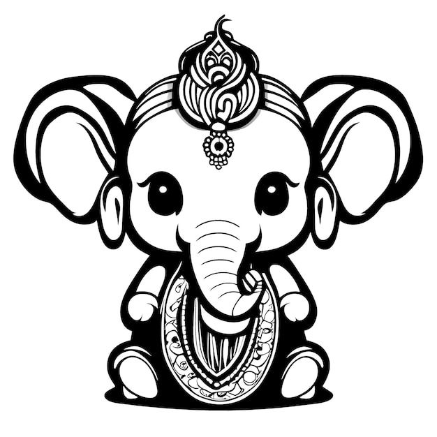 Indiase trouwkaart clip art Lord Ganesha God Ganpati lijn kunst zwart-wit clip art voor het scherm