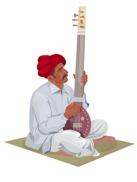 Indiase volksmuzikant, vectorontwerp van artiest die volksmuziek speelt