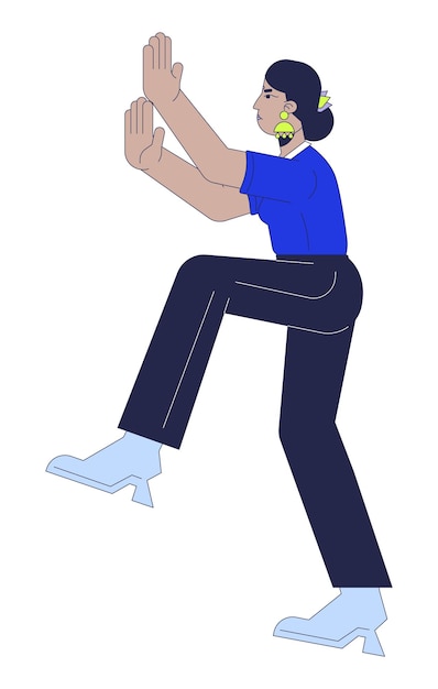 Indiase vrouw duwt naar voren 2D lineair cartoon personage