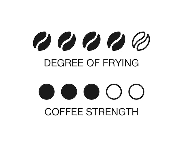 コーヒーの焙煎度の指標。コーヒー豆の揚げ物の程度と強度レベル。ベクトルeps10