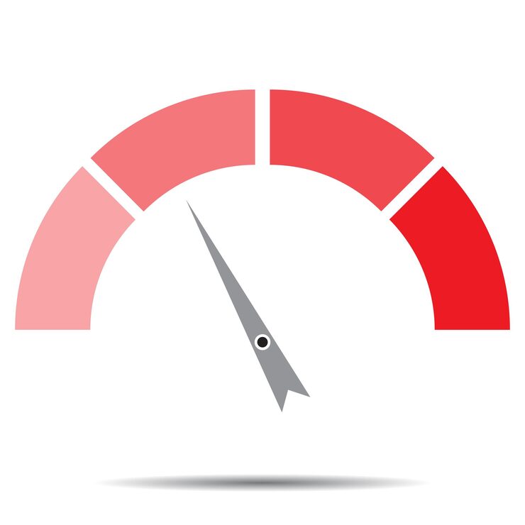 Vector indicator red with pointer needle index and pointer arrow indicator measure and infographics control technology measurement spectrum power panel vector abstract flat design illustration