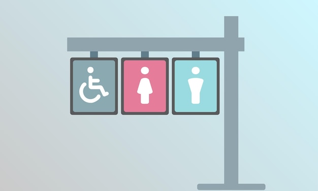 Vector indicator van toilettekens mannen en vrouwen toiletpictogram teken op de snelweg