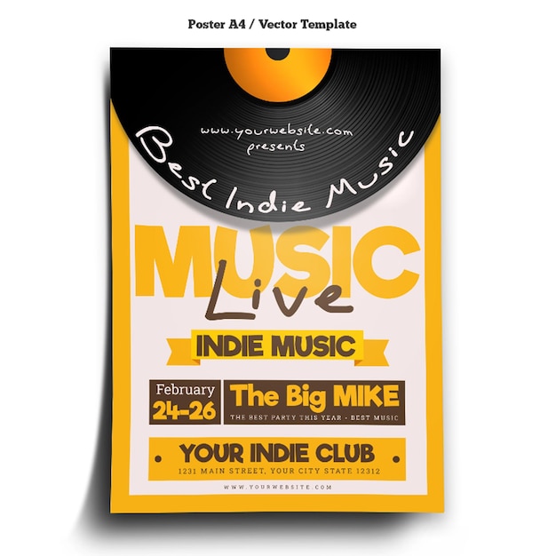 Vettore modello del manifesto del club di musica indie