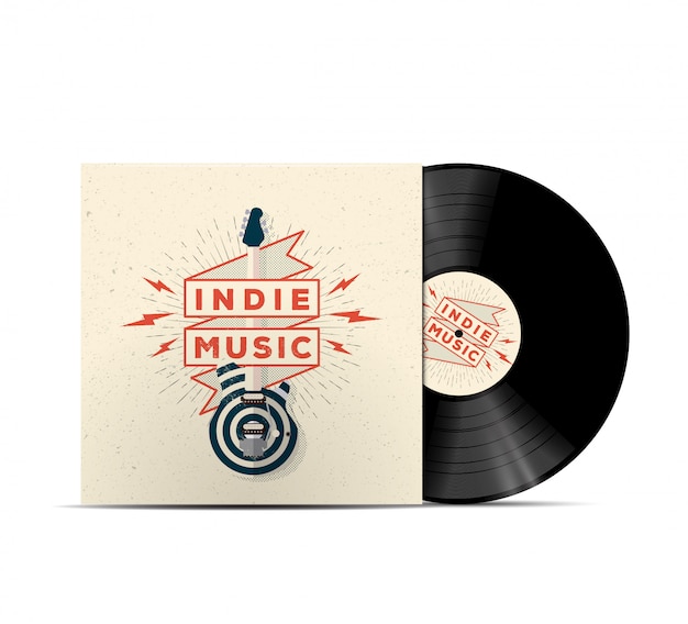 Vettore mockup di copertina del disco in vinile di musica indie. cover per la tua playlist musicale. illustrazione realistica.