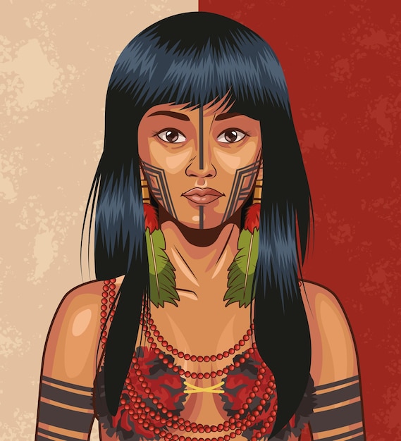 Vector indigenous girl with traditional cloth