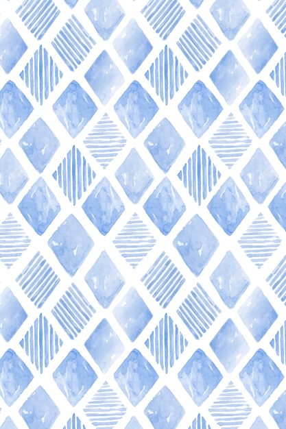 インディゴブルー水彩ひし形シームレスパターン背景ベクトル