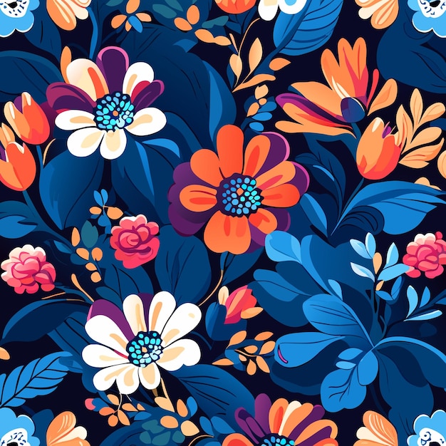 indigo color floral seamless pattern