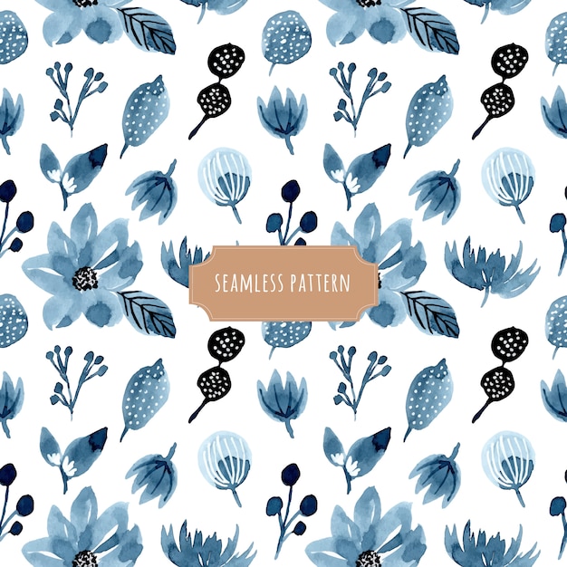 Vector indigo floral aquarel naadloze patroon