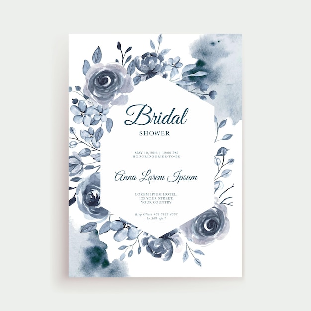 Vector indigo flower watercolor bridal shower template