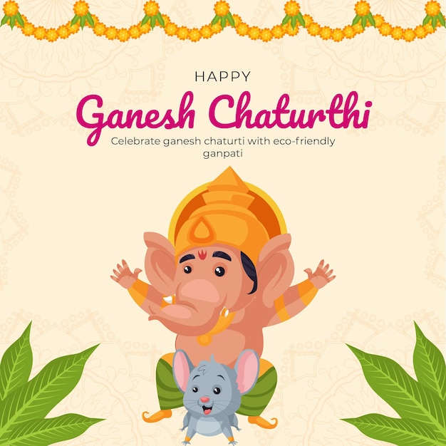 Indisch traditioneel festival viert ganesh chaturthi met eco-vriendelijke ganpati-bannersjabloon