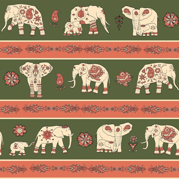 Indische olifant sieraad naadloze vector patroon