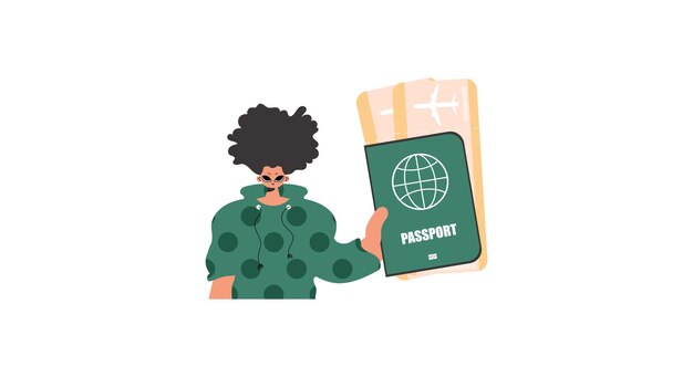 The individual holds a visa and see at tickets in his hands kept on white establishment trendy style vector illustration