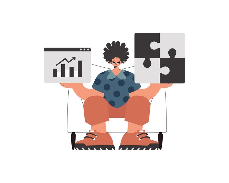 Vector the individual is holding a trance and a positivegrade chart thought bunch work obliged trendy style vector illustration