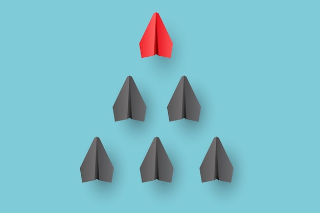 Vector individual red leader paper plane lead other business and leadership