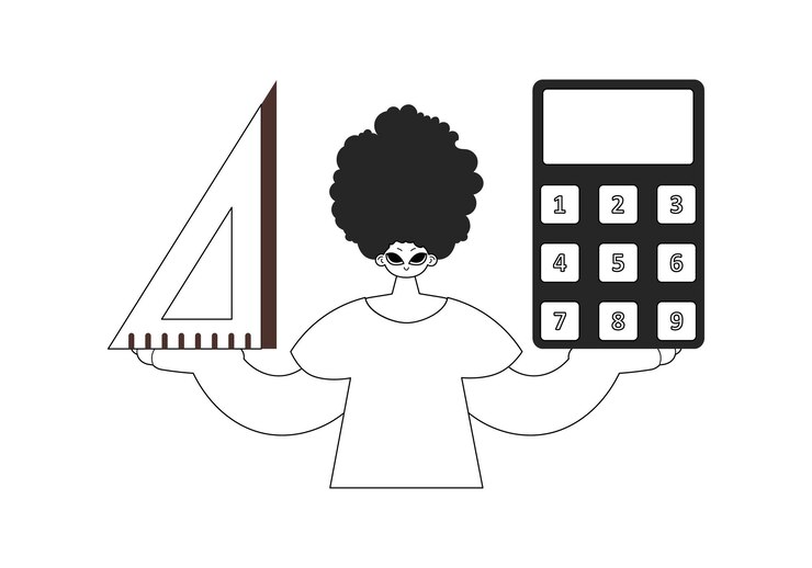 Vector individual with calculator and ruler learning subject chafing and white line craftsmanship trendy style vector illustration