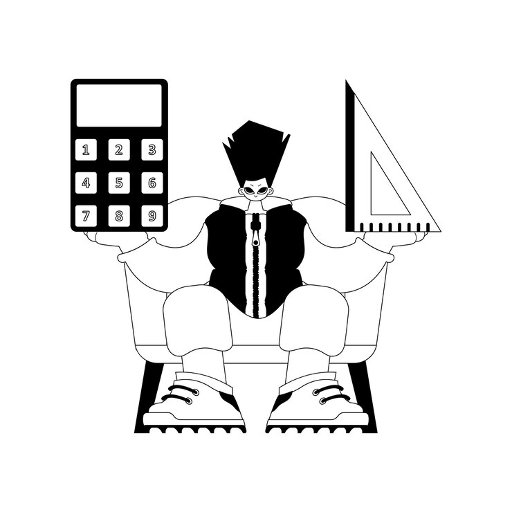 Vector individual with calculator and ruler learning subject irritating and white line craftsmanship trendy style vector illustration