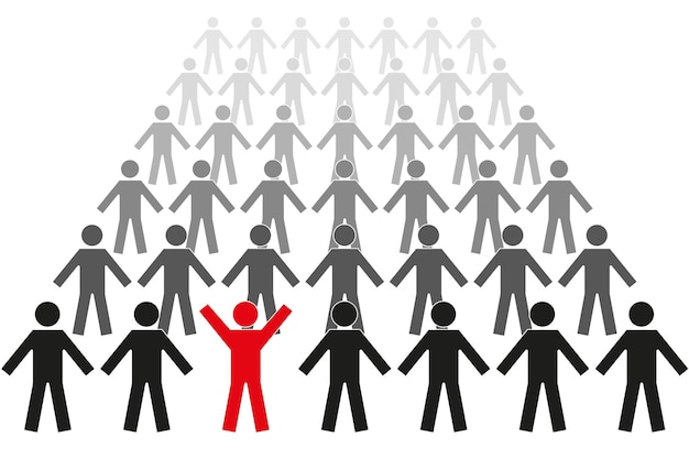 Individuality concept. one individual red man with many different black. vector illustration