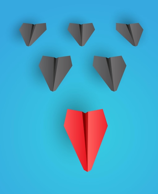 Vector individuele rode leider papier vliegtuig leiden andere business en leiderschap concept