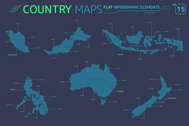 Indonesia Australia New Zealand Malaysia and Philippines Vector Maps