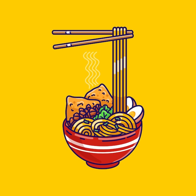 Indonesia Chicken Noodle Style Illustration .. 인도네시아어 Mi Ayam 그림.