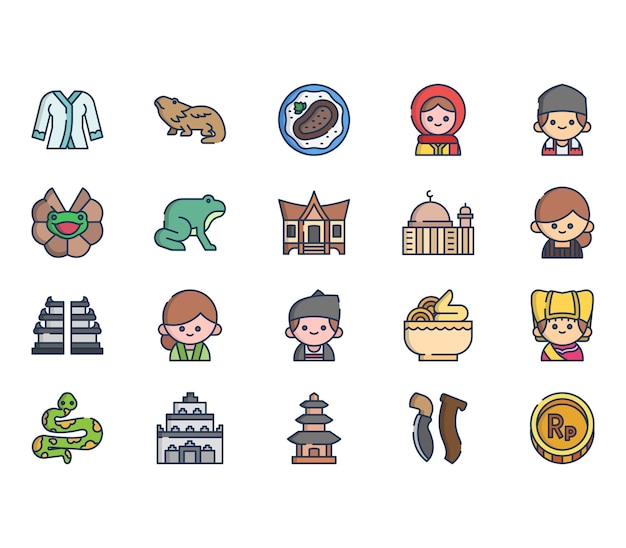 Indonesia country and culture icon set