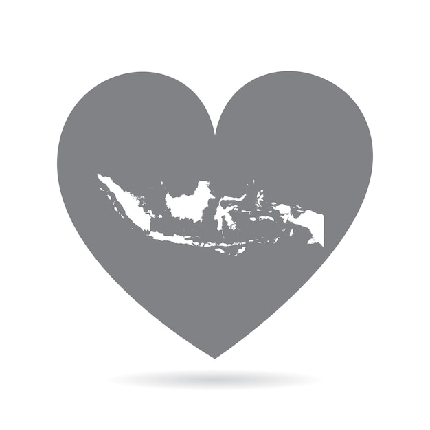 Карта страны индонезии внутри серого сердца любви национальной гордости