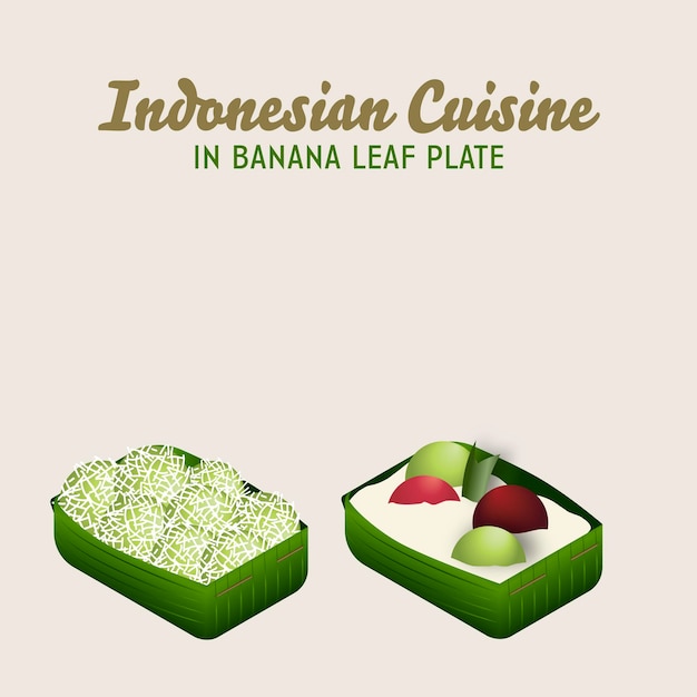 Vector indonesia cuisine in banana leaf plate