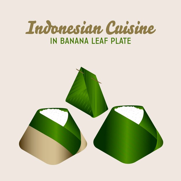 Vector indonesia cuisine in banana leaf plate