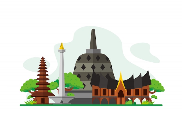 Vector indonesia famous landmarks background