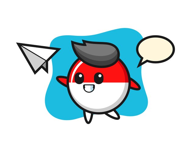 Indonesia flag badge cartoon character throwing paper airplane