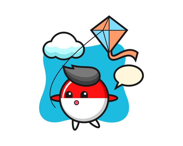 Indonesia flag badge mascot illustration is playing kite