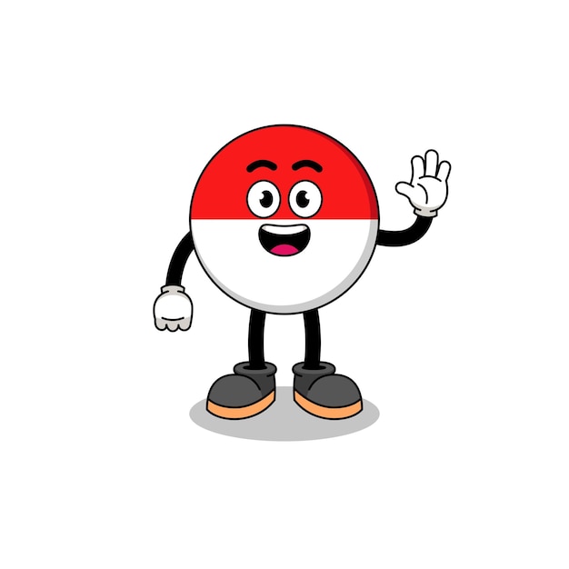 Indonesia flag cartoon doing wave hand gesture character design