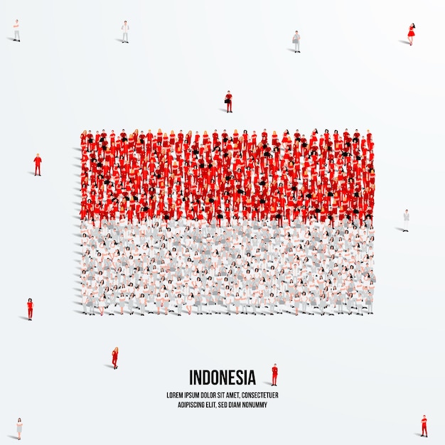 Indonesia Flag. A large group of people form to create the shape of the Indonesian flag. Vector.