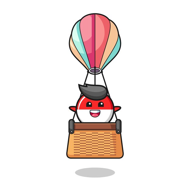 Indonesia flag mascot riding a hot air balloon , cute design