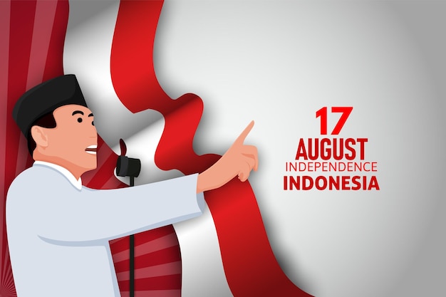 Bandiera dell'indonesia felice giorno dell'indipendenza e sfondo bianco