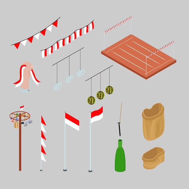 Vector indonesia indepedence day element isometric