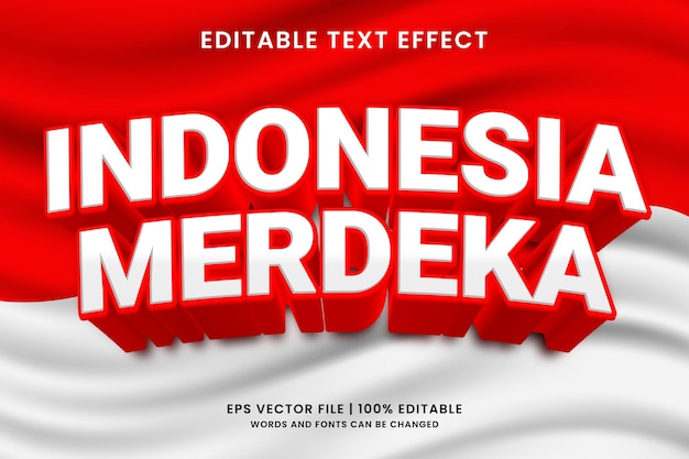 Effetto testo 3d per la festa dell'indipendenza dell'indonesia