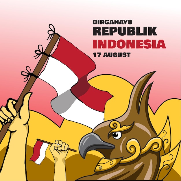 Indonesia independence day banner background in hand drawing style with regional ornaments