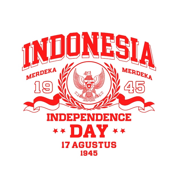 인도네시아 독립기념일 포스터 티셔츠 디자인 1945년 8월 17일