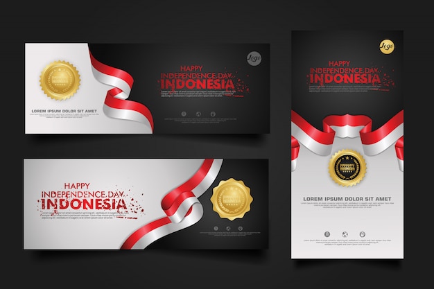 Indonesia independence day celebration, banner set design template illustration