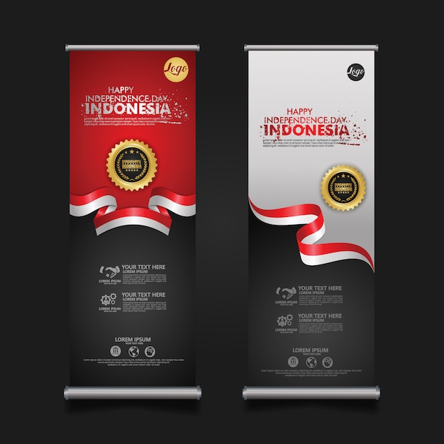 Indonesia independence day celebration, banner set design   template illustration