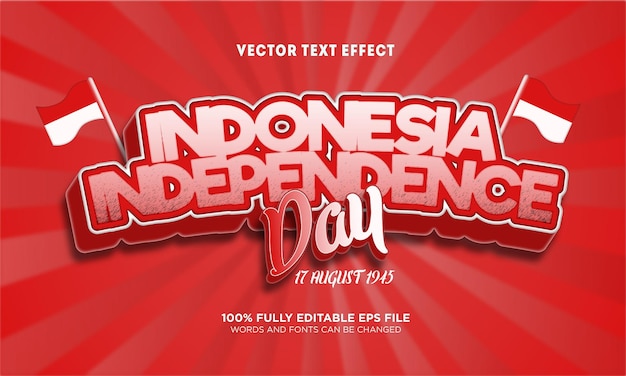 Вектор Редактируемый текстовый эффект дня независимости индонезии